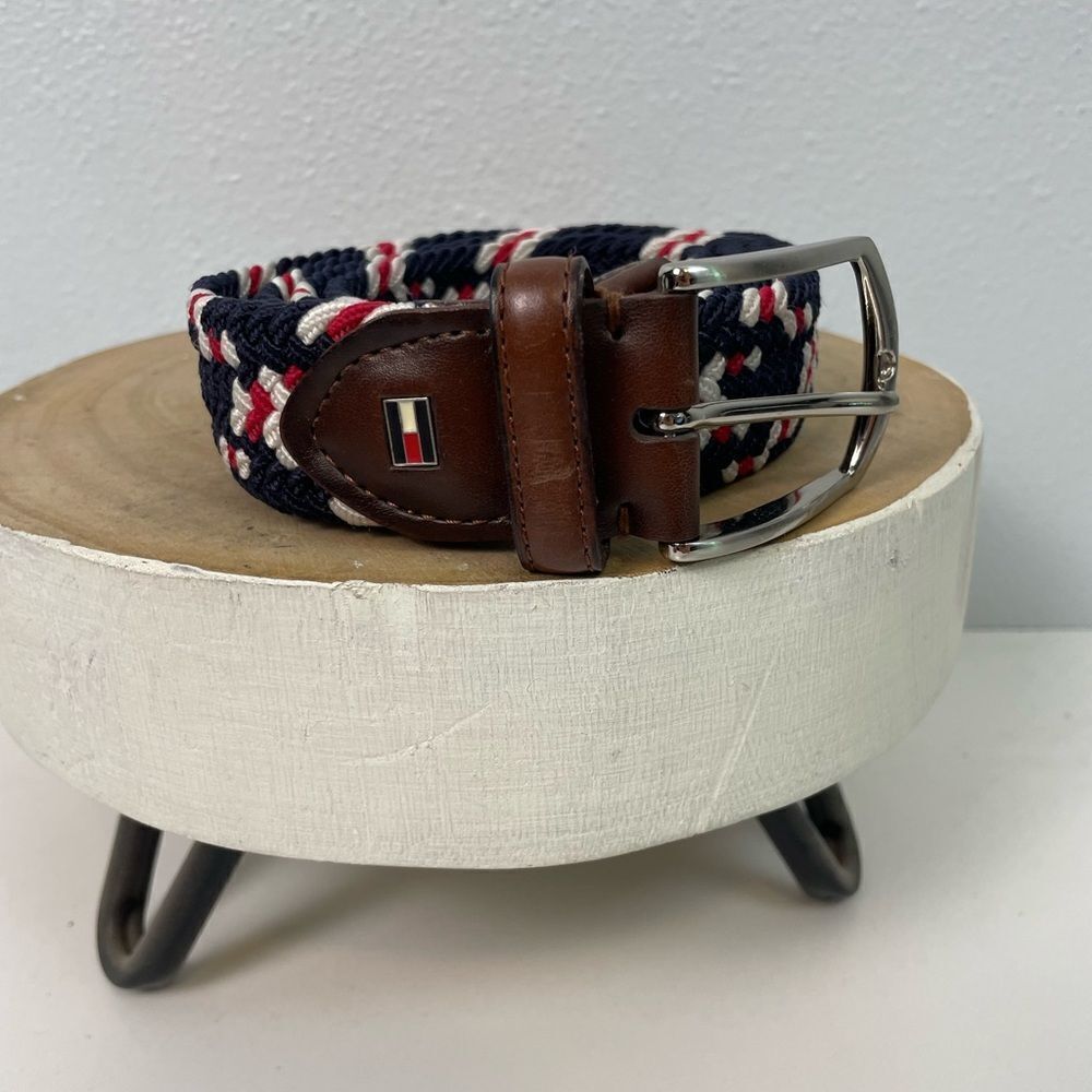 Tommy Hilfiger Men's Brown and Blue Woven Belt Size L EUC